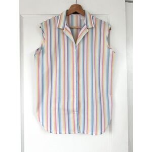 Vintage Haymaker Pastel Stripe Sleeveless Button Shirt Women M 90s Coastal Tank